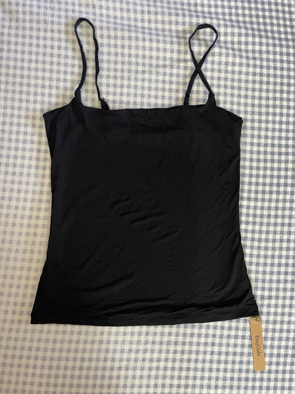 NWT Women’s Black EasyGala Spaghetti Strap Double Lined Square Neck Cami